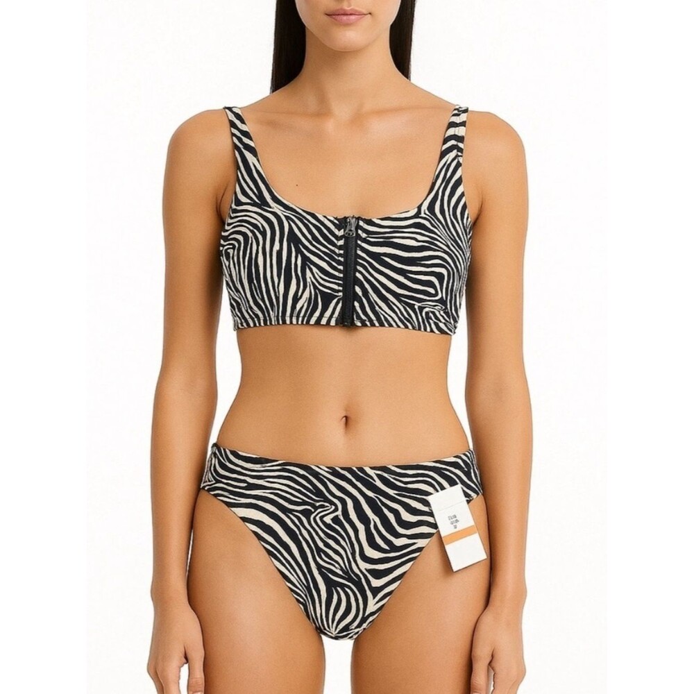 Michael Kors Small Zebra Print Two-Piece Swim Set - Black & Cream new with tags